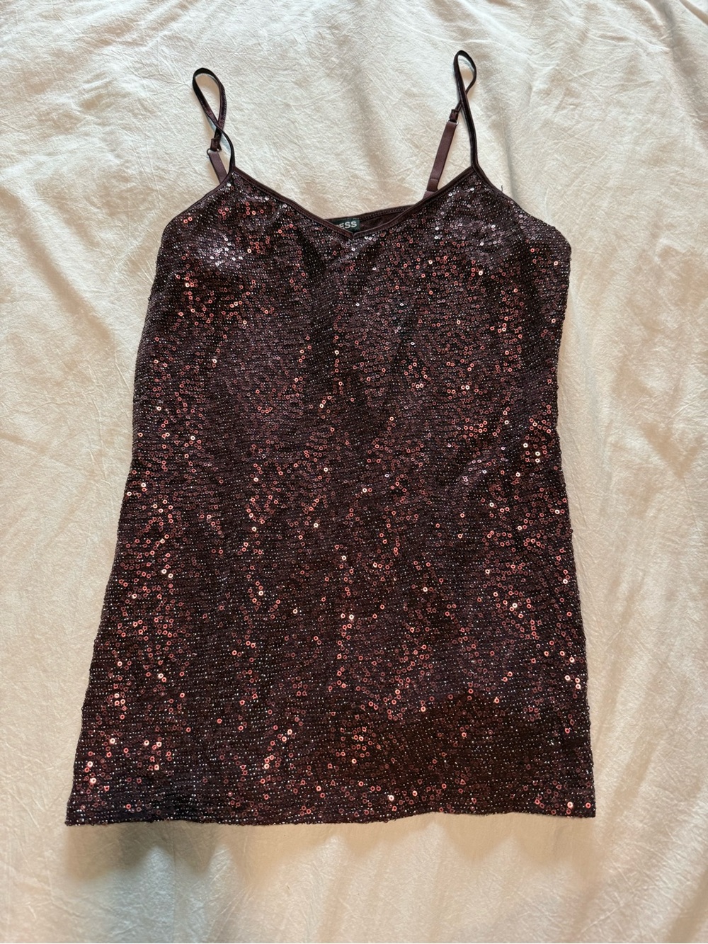 Express Wine Sequin Cami with Slim Straps